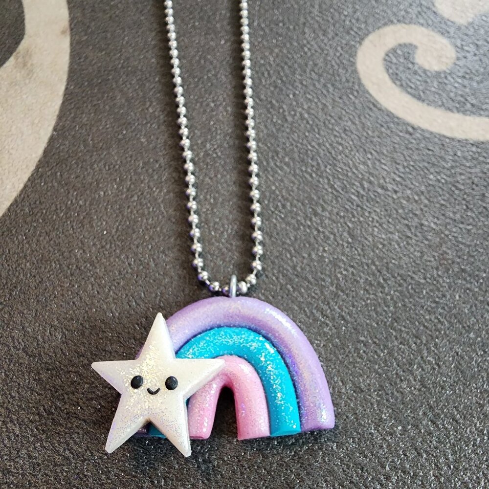 Glitter Polymer Clay Kawaii Necklace By ShopWoollyton Pastel Goth Rainbow & Star